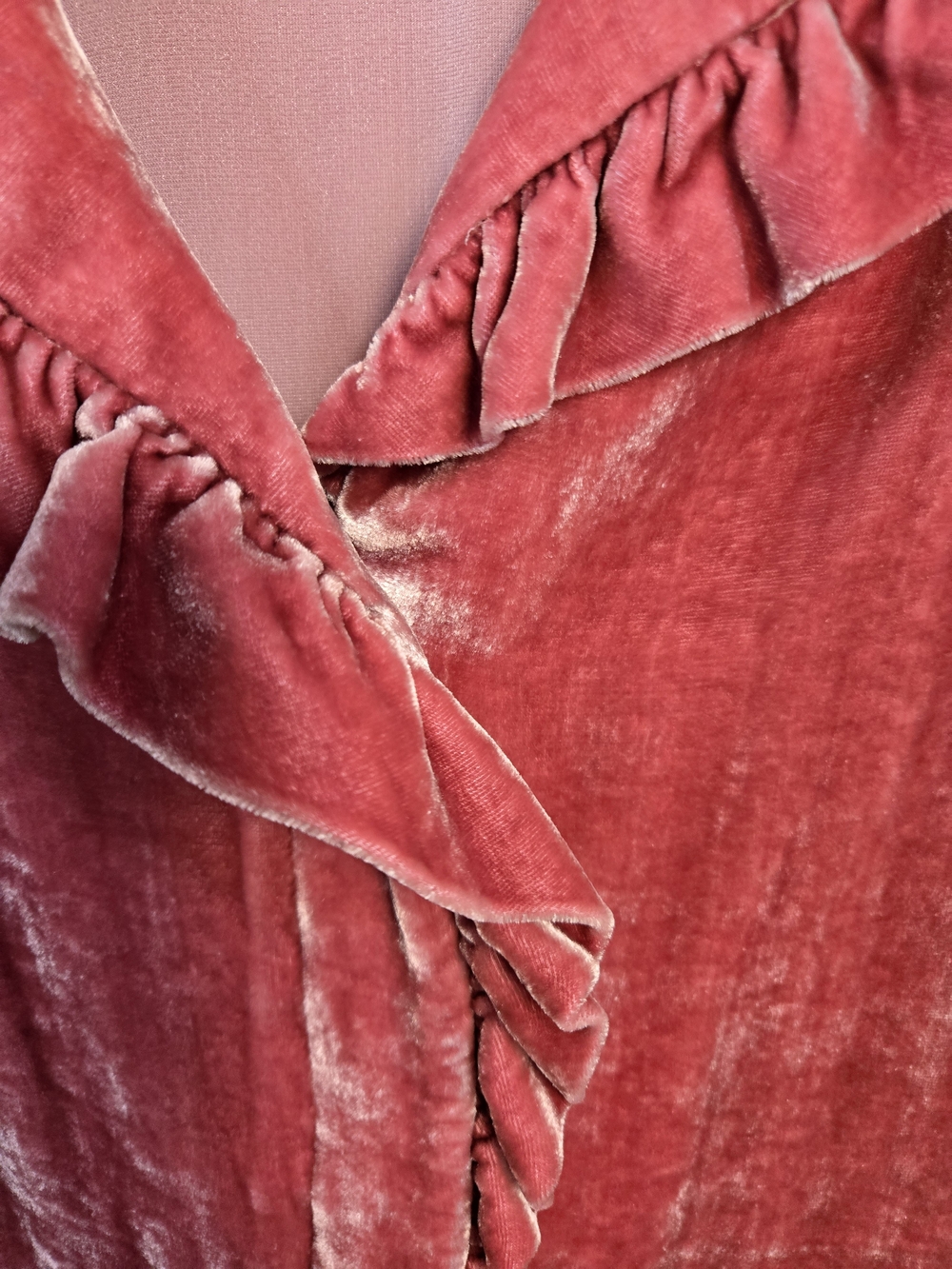 Dana Buchman Dusty Raspberry Velvet Ruffle-Trim Blouse - Picture 2 of 13